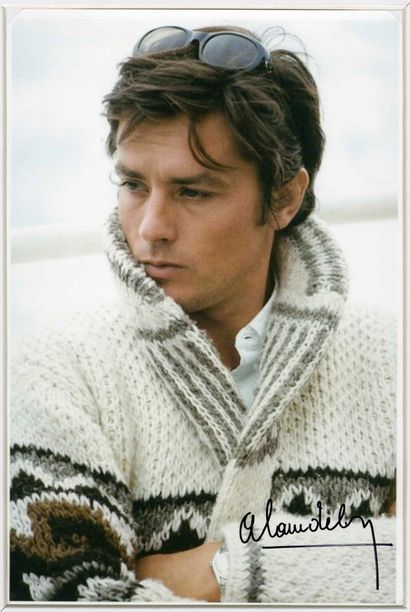 null ALAIN DELON: A signed photo print of the actor in the late 60s. Format 18x24...