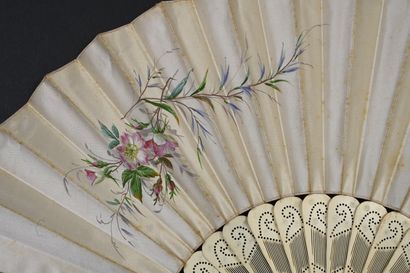 null Three fans, Europe, circa 1880
The cream satin leaves painted with flowers or...