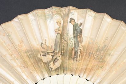 null After Lauronce, Europe, circa 1870-1880
Two folded fans, the leaf in cream satin...