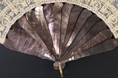 null Peacocks and butterflies, Europe, circa 1880 
Folded fan, the tulle leaf decorated...