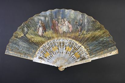 null Supper in the garden, China and Europe 
Folded fan, the double sheet in painted...