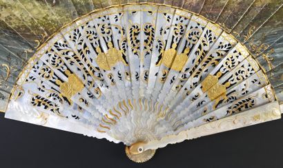 null Supper in the garden, China and Europe 
Folded fan, the double sheet in painted...