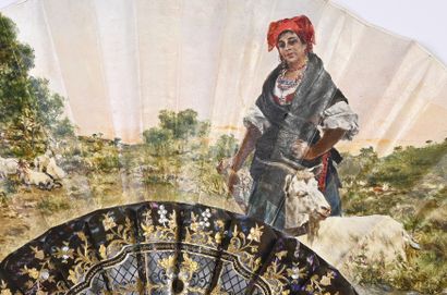 null Shepherdess, Europe, early 20th century 
Folded fan, the double sheet in painted...