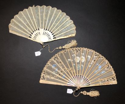 null Two fans, Europe, circa 1900
The leaves in gauze painted with flowers. One with...