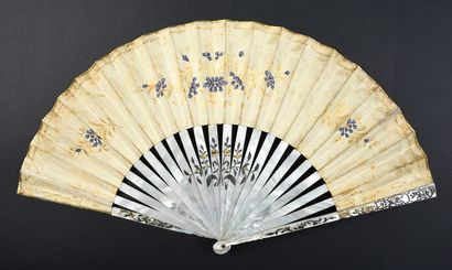 null The piper, Europe, ca. 1850 
Folded fan, the paper sheet painted on a brown...