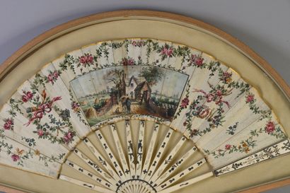 null Dutch landscape, circa 1780 
Folded fan, wedding, the cream skin sheet painted...