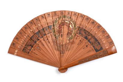 null Art nouveau woman, Europe, circa 1900 
Fan of broken type out of wooden decorated...