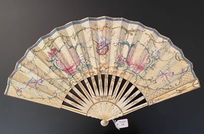 null The Doves of Love, Europe, circa 1900 
Folded fan, in the taste of the eighteenth...