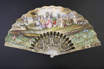 null Charity, Europe, ca. 1850 
Folded fan, the double skinned sheet painted in the...