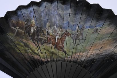 null Show jumping, Europe, ca. 1890
Folded fan, the black satin sheet painted with...