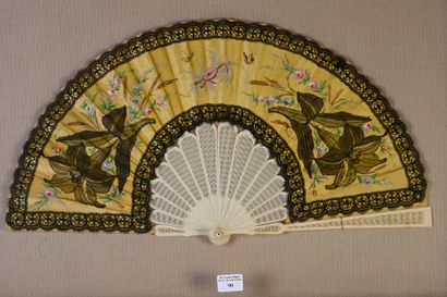 null Lace lily, circa 1880
Folded fan, the black fabric leaf painted with bouquets...