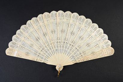 null 59 bis
Cartouches, circa 1860 
Bone fan of broken type pierced with a repeated...