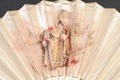 null After Lauronce, Europe, circa 1870-1880
Two folded fans, the leaf in cream satin...