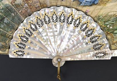 null The Joys of Spring, Europe, ca. 1890 
Folded fan, the double sheet in painted...