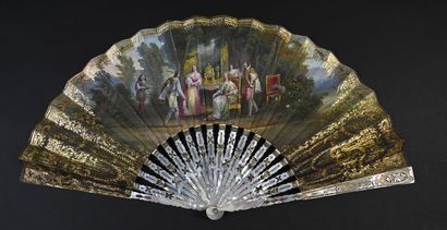null In front of the fireplace, Europe, ca. 1830-1840 
Folded fan, the leaf made...