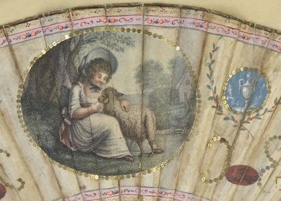 null La petite fille et le joli mouton, vers 1780-1790 
Éventail plié, la feuille...