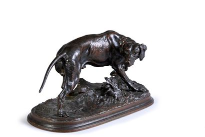 Pierre Jules mène (1810-1879) d'après Pointer at the stop
Bronze with red brown patina,...