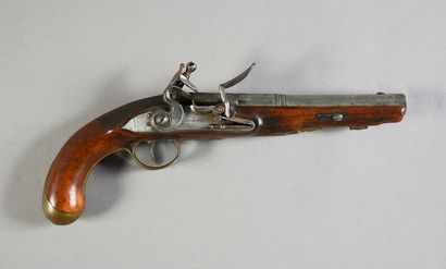 null Important pistol of combat, plate with flint with flat body signed "Lambert",...