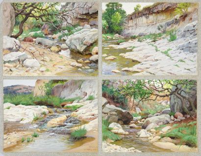 Georges Frédéric ROTIG (1873 - 1961) Quatre vues de paysages de rivière.
Aquarelles...