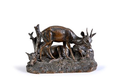 Poortman, Ecole fin XIXe début XXe Couple de gazelles
Bronze à patine brune, fonte...