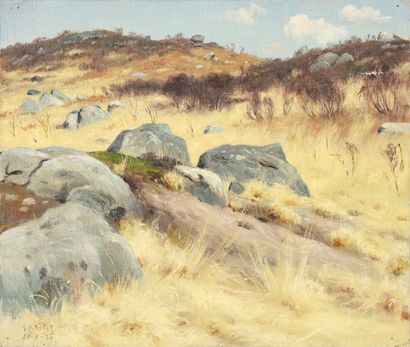Georges Frédéric ROTIG (1873 - 1961) Rochers dans la lande.
Huile sur toile, signée...