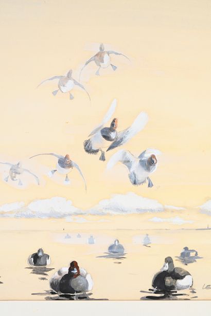 François Lebert (né en 1948) The flight of a duck
Watercolor gouache, signed lower...