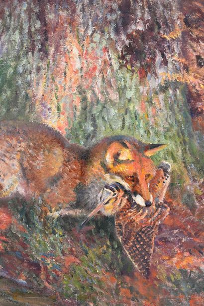 Roger Reboussin (1881-1965) Fox and woodcock
Oil on canvas signed lower left and...