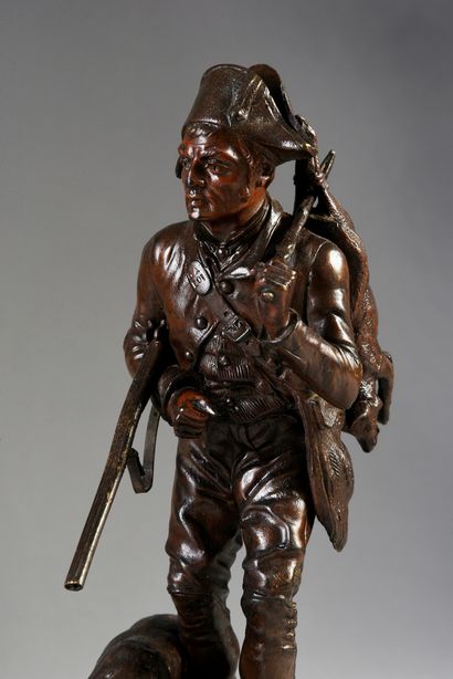 Alfred DUBUCAND (1828 - 1894) Hunter with fox and his dog.
Bronze with brown patina,...