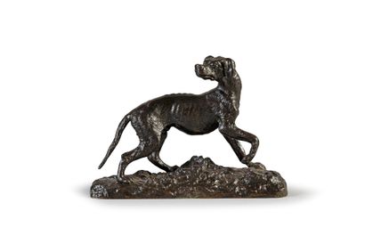 Christophe FRATIN (1801 - 1864) Surprised hunting dog.
Bronze with brown patina,...