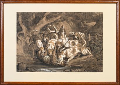 Jules Gelibert (1834-1916) Wolf's Hallali
Drawing and gouache
Signed and dated lower...