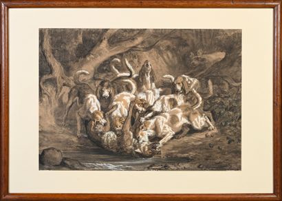 Jules Gelibert (1834-1916) Hallali de Loup
Dessin et gouache
Signé et daté en bas...