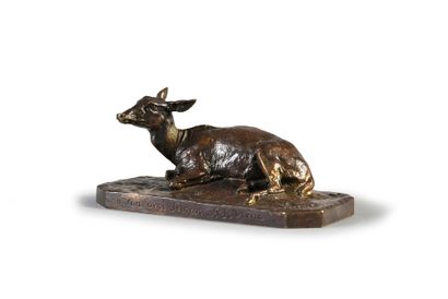 Pierre-Jules MENE (1810 - 1879) Doe at rest.
Very rare bronze with brown patina,...