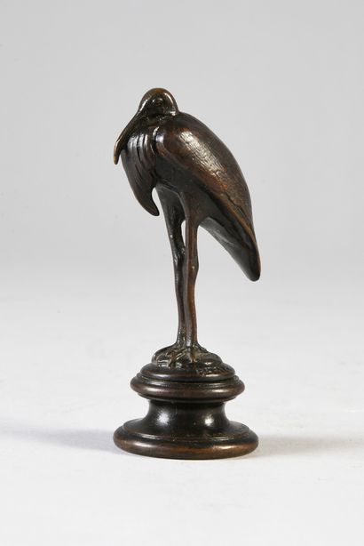 Antoine-Louis BARYE (1796-1875) Stork posed.
Rare bronze with brown patina, signed...