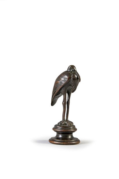 Antoine-Louis BARYE (1796-1875) Stork posed.
Rare bronze with brown patina, signed...