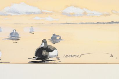 François Lebert (né en 1948) L'envol de canard
Aquarelle gouachée, signée en bas...