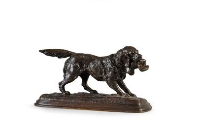Edouard DELABRIERRE (1829-1912) Spaniel bringing a woodcock.
Bronze with brown patina,...