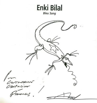 BILAL BLEU SANG (1994). Edition originale enrichie d'un beau dessin dédicace, signé....