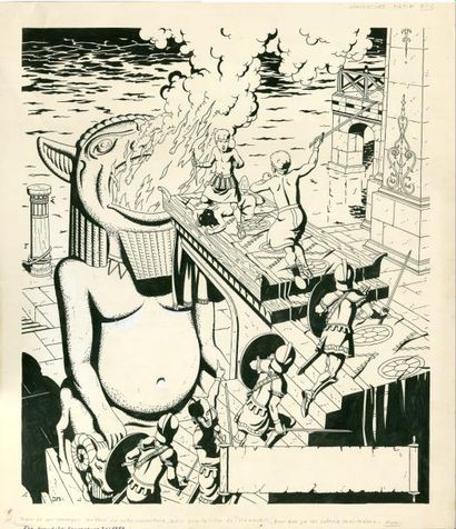 MARTIN Jacques ALIX. L'ILE MAUDITE Encre de chine pour la couverture du journal Tintin...