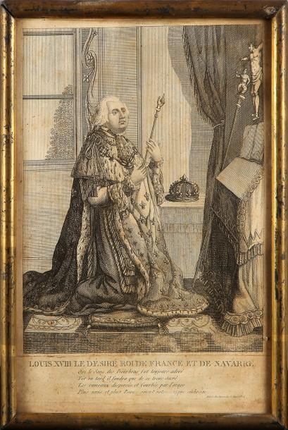 null Louis XVIII, roi de France. Gravure ancienne représentant le souverain portant...