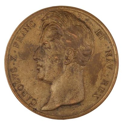null Charles X, roi de France. Médaille en bronze doré, signée F. Depaulis, représentant...