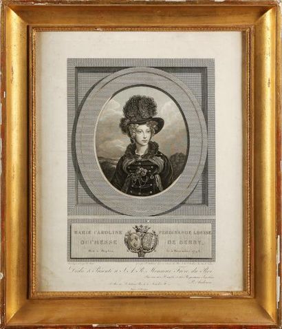 null Marie-Caroline, duchesse de Berry. Gravure signée P. Audouin, d'après un portrait...