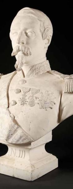 BARRE Jean-Auguste (1811-1896) Buste en plâtre de Napoléon III, empereur des Français....