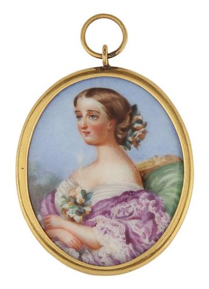 null Médaillon pendentif, contenant une miniature sur porcelaine représentant l'impératrice...