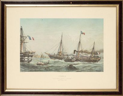null Yacht impérial: «L'aigle». Lithographie colorée de Lebreton, conservée dans...