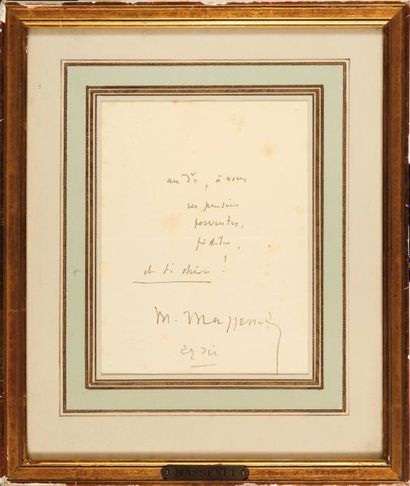 MASSENET Jules (1842-1912) Note signée «M. Massenet», 1 p. in 8, ornée d'un dessin...