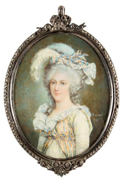 BORNET Claude (1733-1804), école de Portrait de Madame Elisabeth (1764-1794). Miniature...