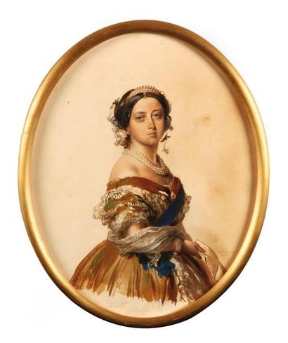 Grande-Bretagne Reine Victoria. Portrait ovale la représentant d'après Franz Winterhalter,...