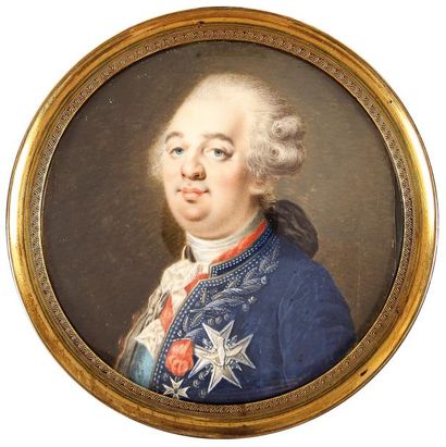 Ecole française du XVIIIe siècle Portrait en buste du roi Louis XVI. Miniature ronde...