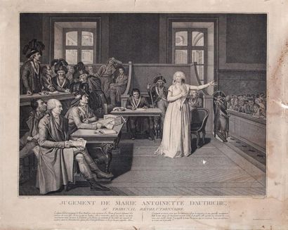 null Le jugement de Marie-Antoinette d'Autriche au tribunal révolutionnaire. Lithographie...