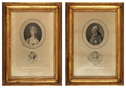null Louis XVI, roi de France et Marie-Antoinette, reine de France. Paire de gravures,...
